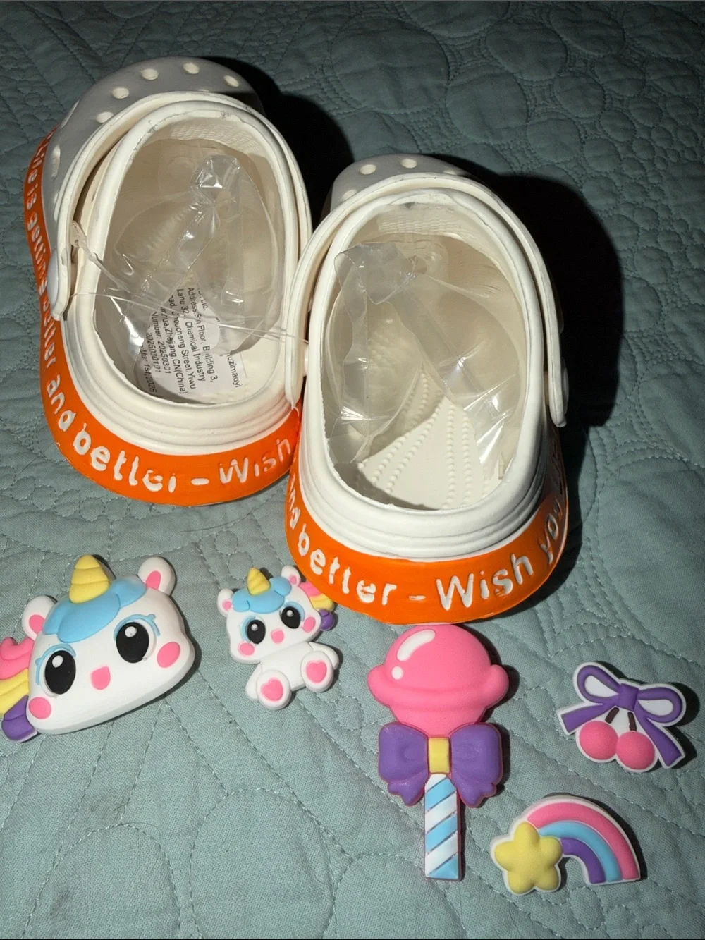 White Kids Clog Shoes with Orange Trim